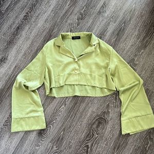 White fox boutique green satin long sleeve crop top